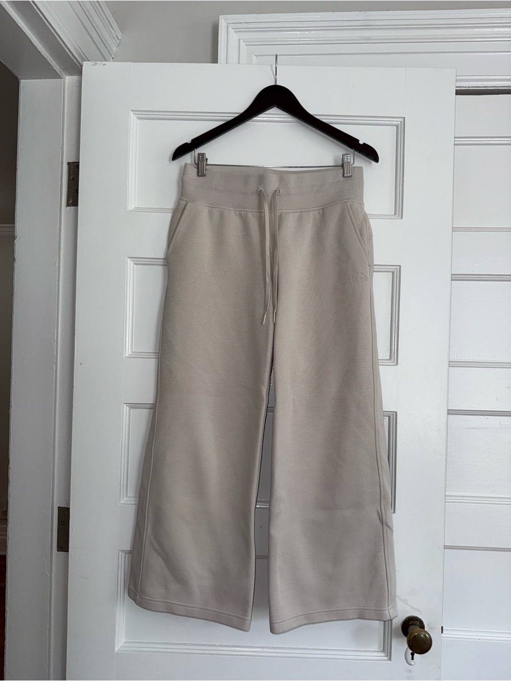 LL Bean Wide Leg Drawstring Sweatpants in Light Beige